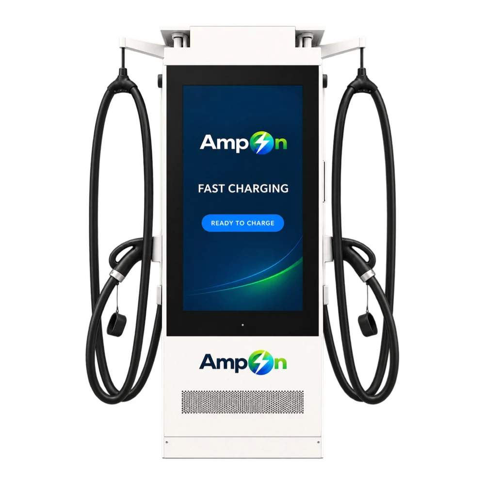 AmpOn Beacon DC, 55-inch advertising DC fast charger, 60–240 kW