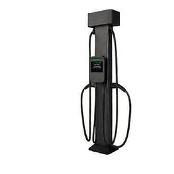 Back-to-back pedestal for 2 single-plug chargers, with 2 holsters and 2 cable management systems