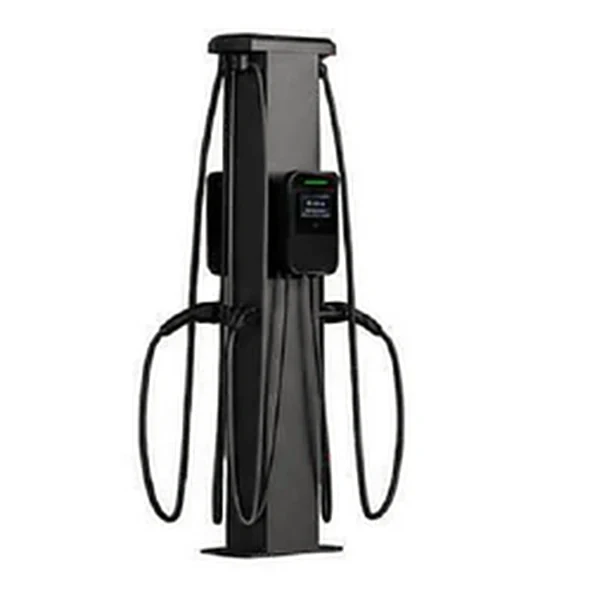 Hexagonal pedestal for 2 dual-plug chargers, with 4 holsters and 4 cable management systems